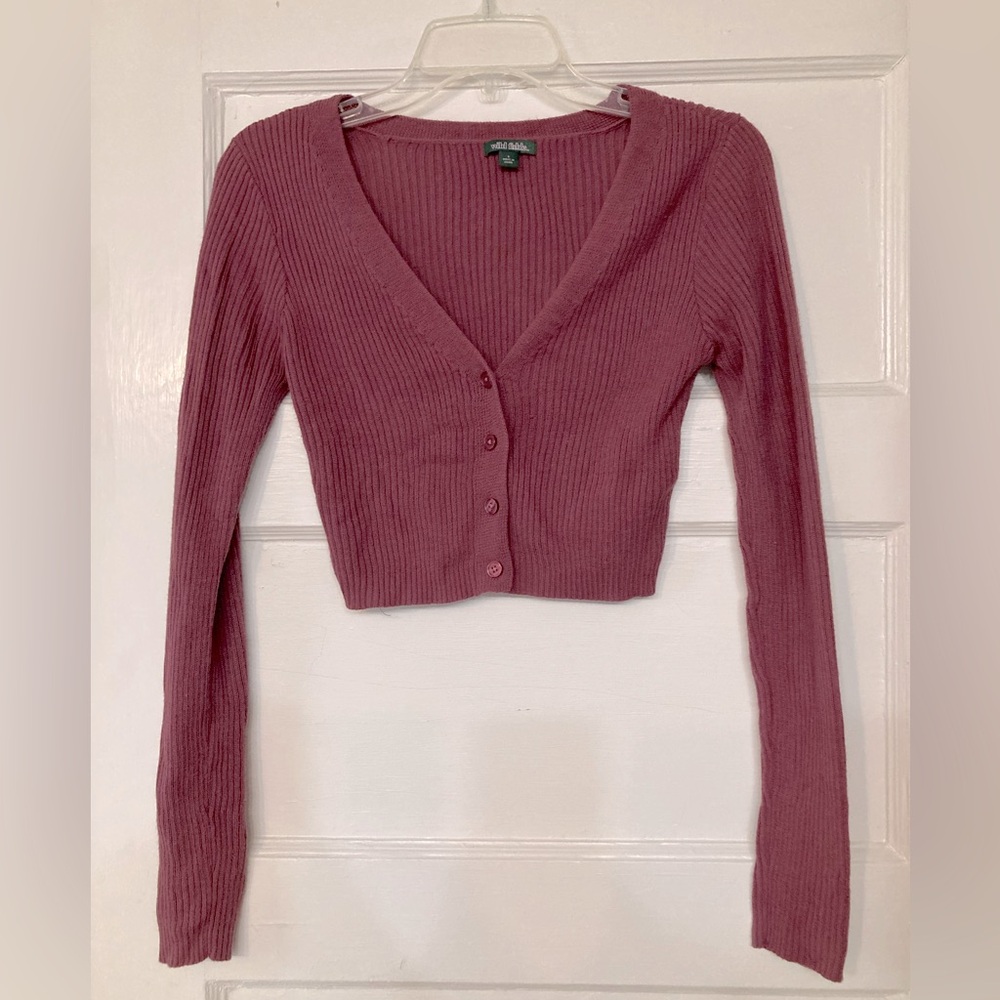 Wild Fable Mauve crop top button down long sleeve sweater